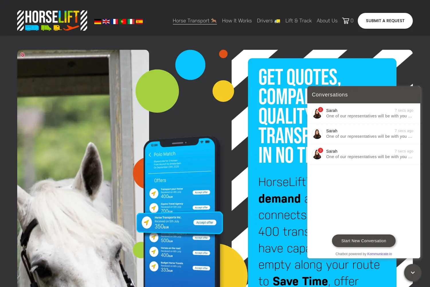 Website der Firma HorseLift UG