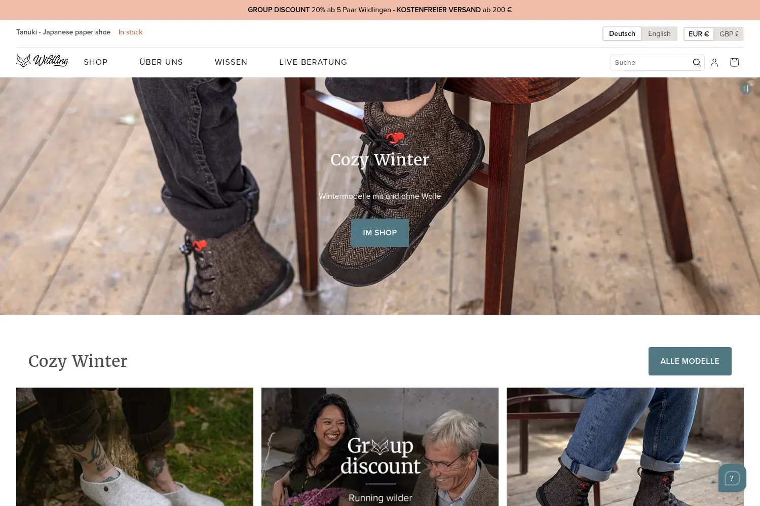 Website der Firma Wildling Shoes GmbH