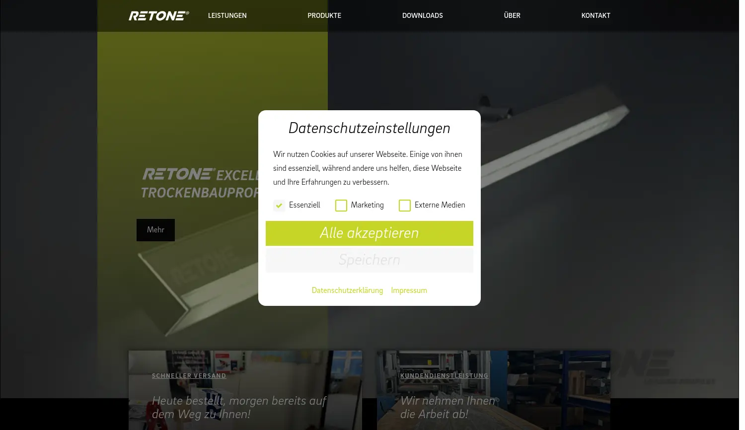 Website der Firma RETONE Industries GmbH