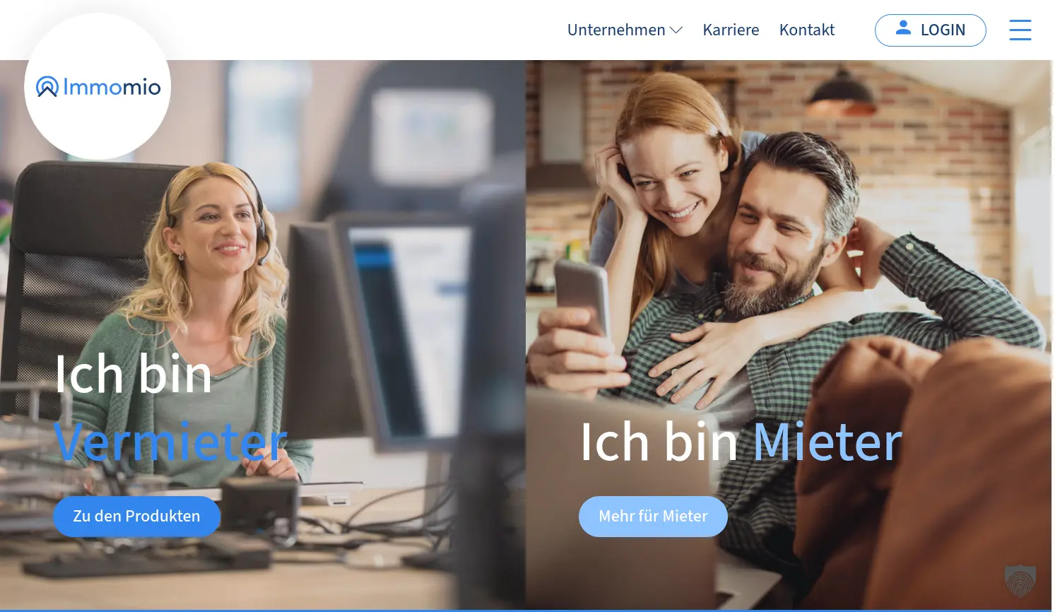 Website der Firma Immomio GmbH