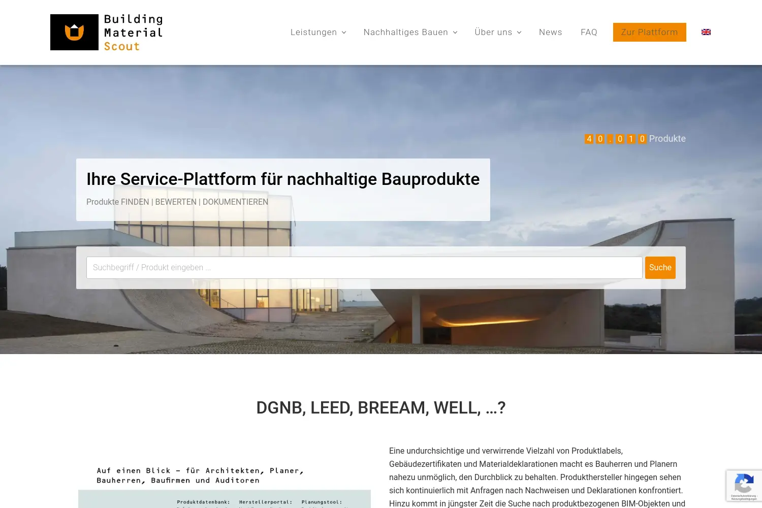 Website der Firma Building Material Scout GmbH