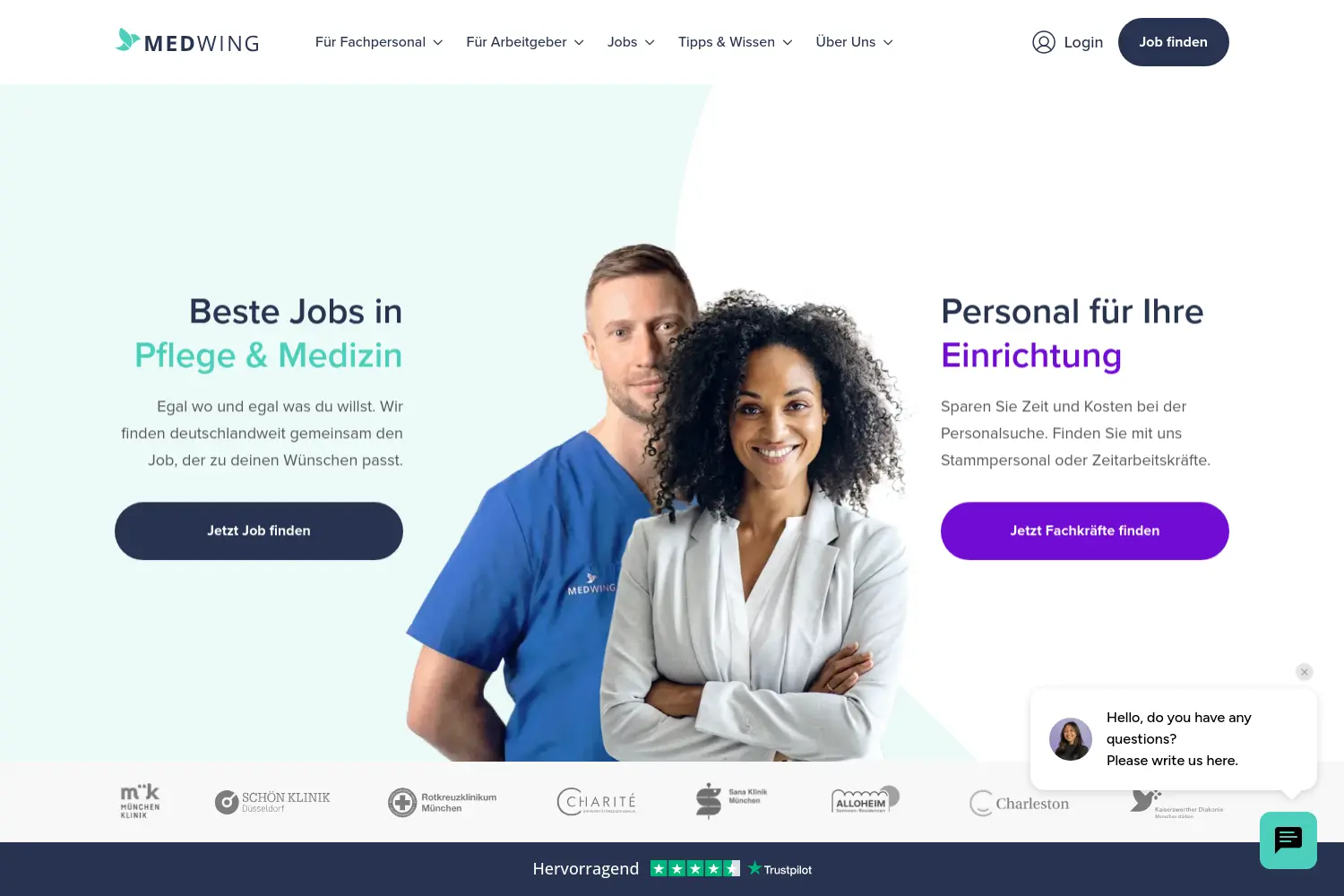 Website der Firma Medwing Now GmbH
