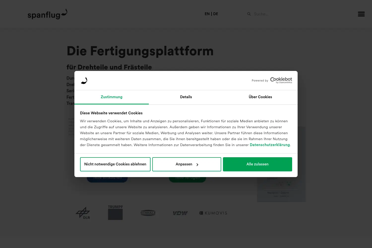 Website der Firma Spanflug Technologies GmbH