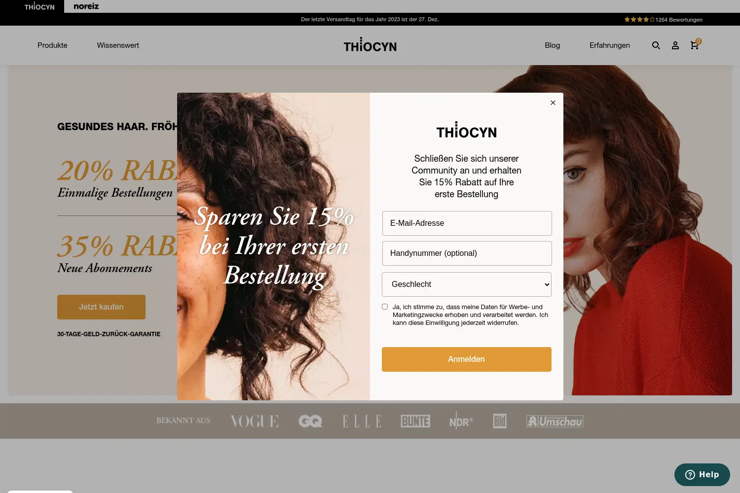 Website der Firma Thiocyn GmbH