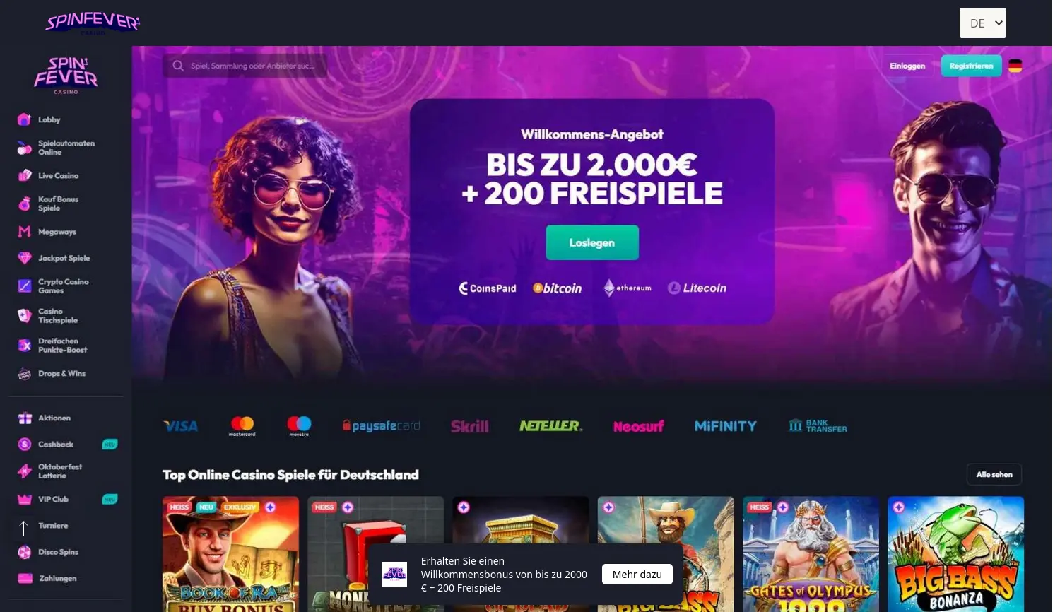 Website der Firma Dama NV (Betreiber von SpinFever Casino)