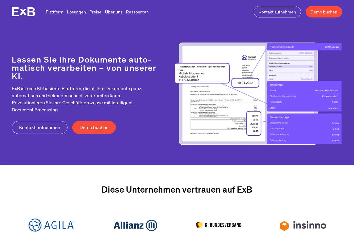 Website der Firma ExB Health GmbH