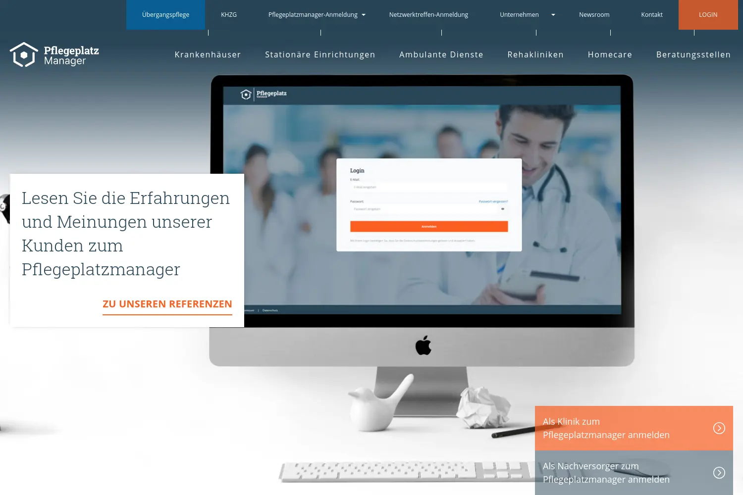 Website der Firma Pflegeplatzmanager GmbH