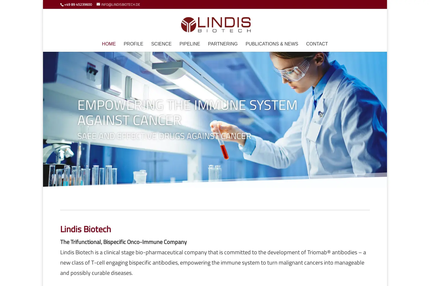 Website der Firma Lindis Biotech GmbH