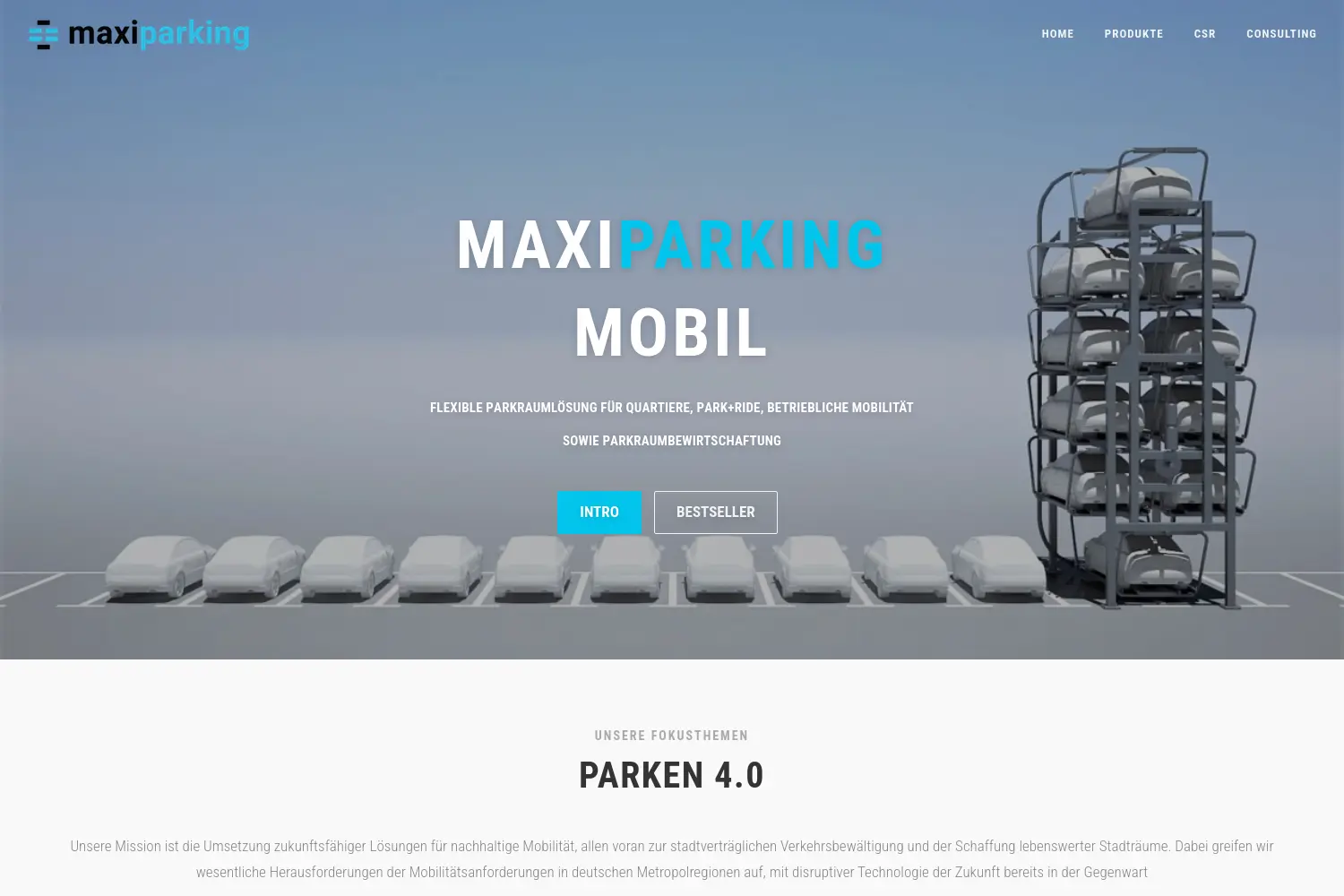 Website der Firma Maxiparking GmbH