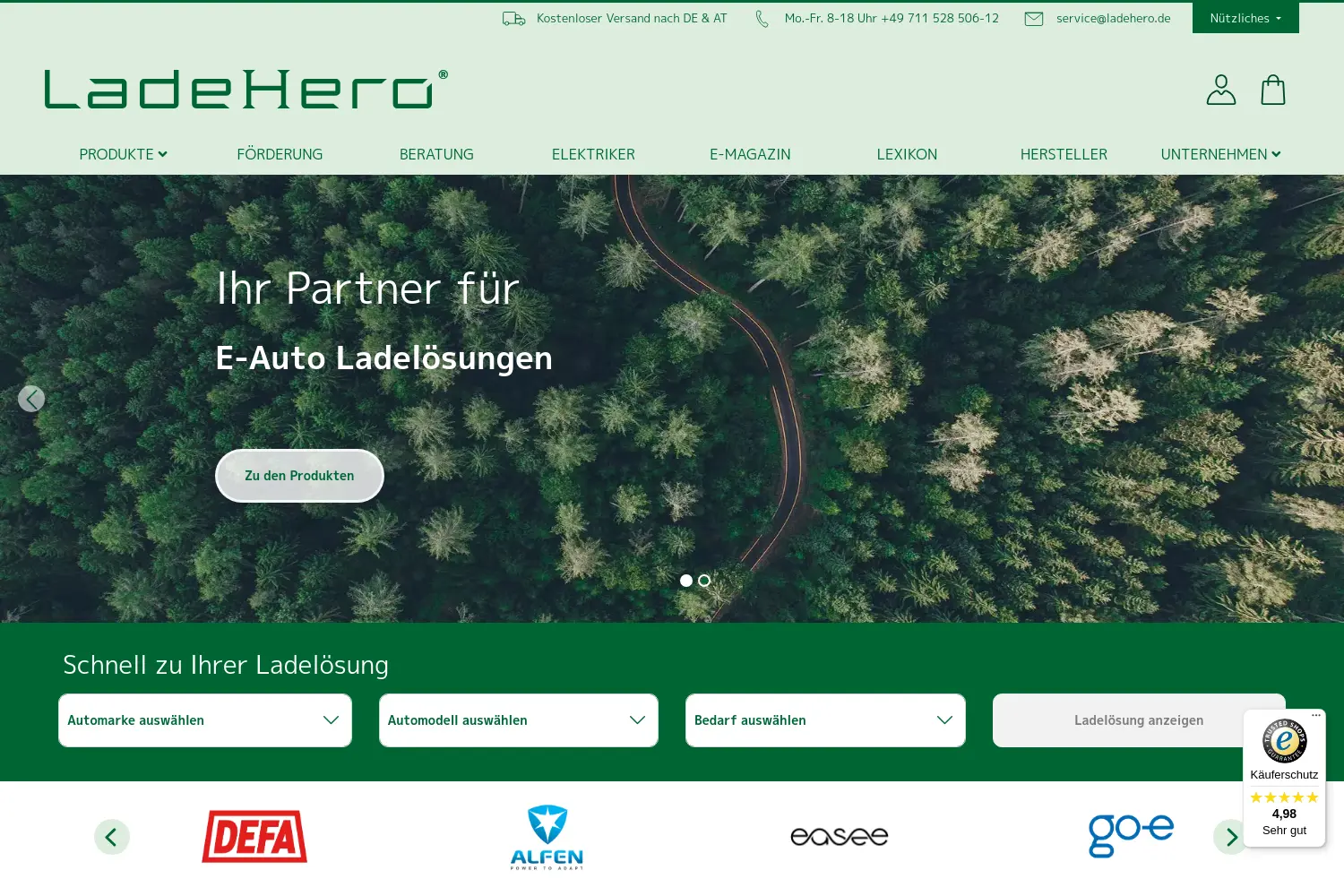 Website der Firma LadeHero GmbH