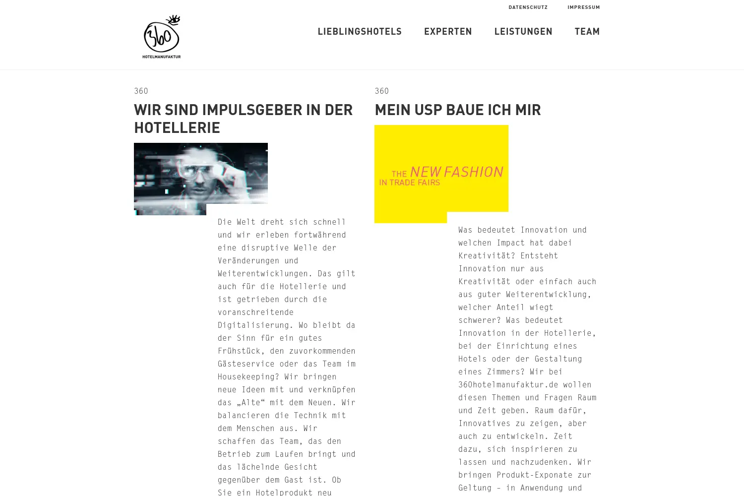 Website der Firma 360 Hotelmanufaktur UG