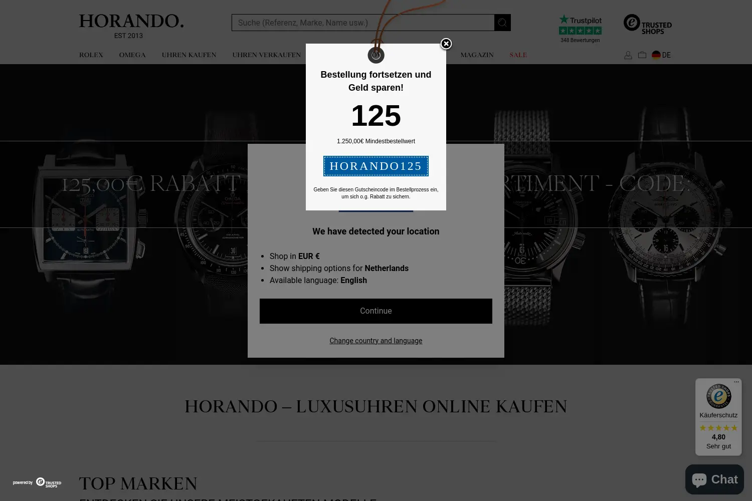 Website der Firma Horando Deutschland GmbH