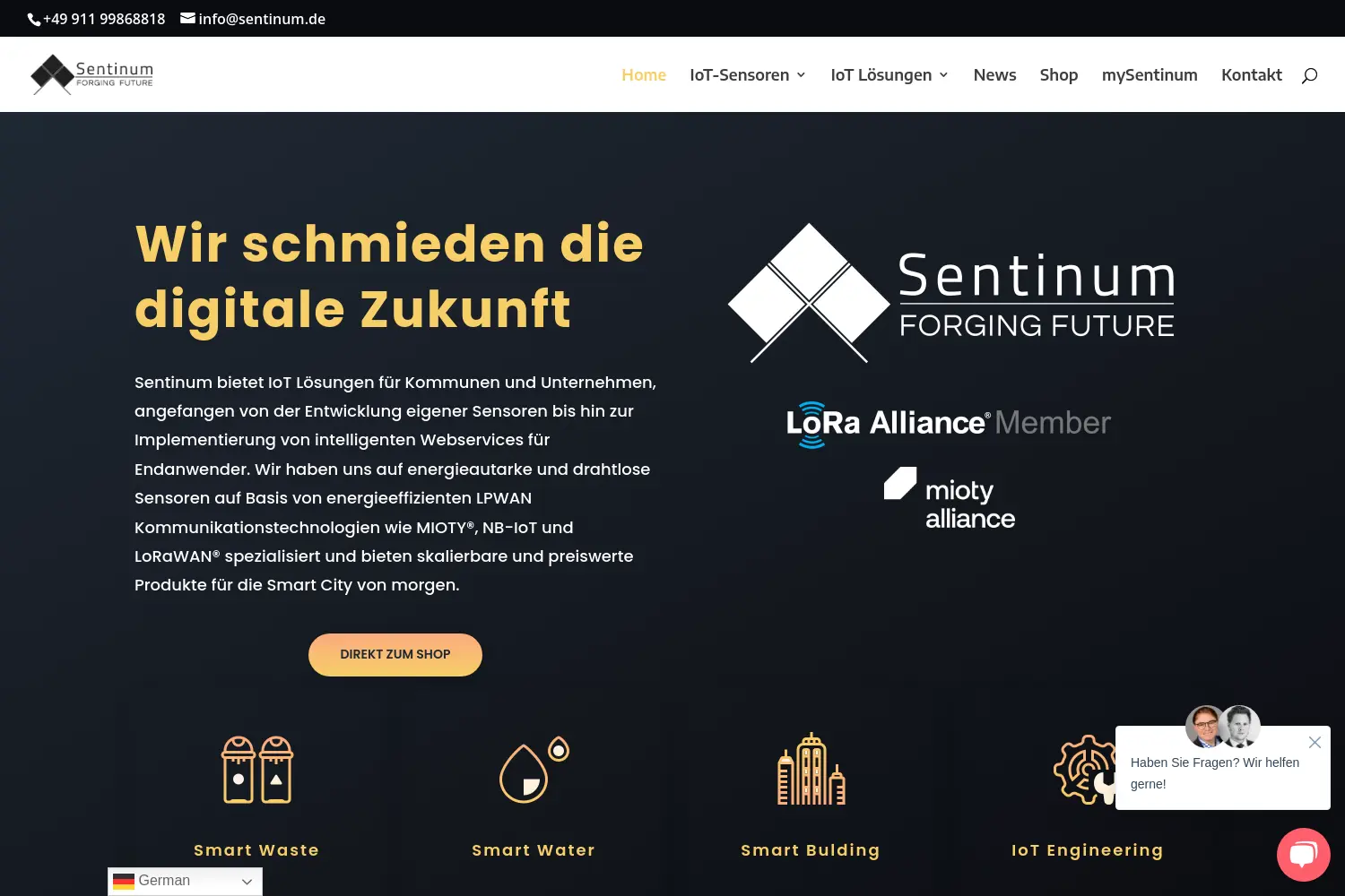 Website der Firma Sentinum GmbH