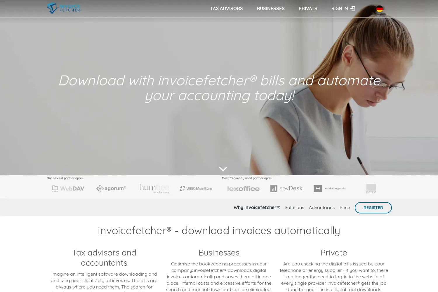 Website der Firma Invoicefetcher UG