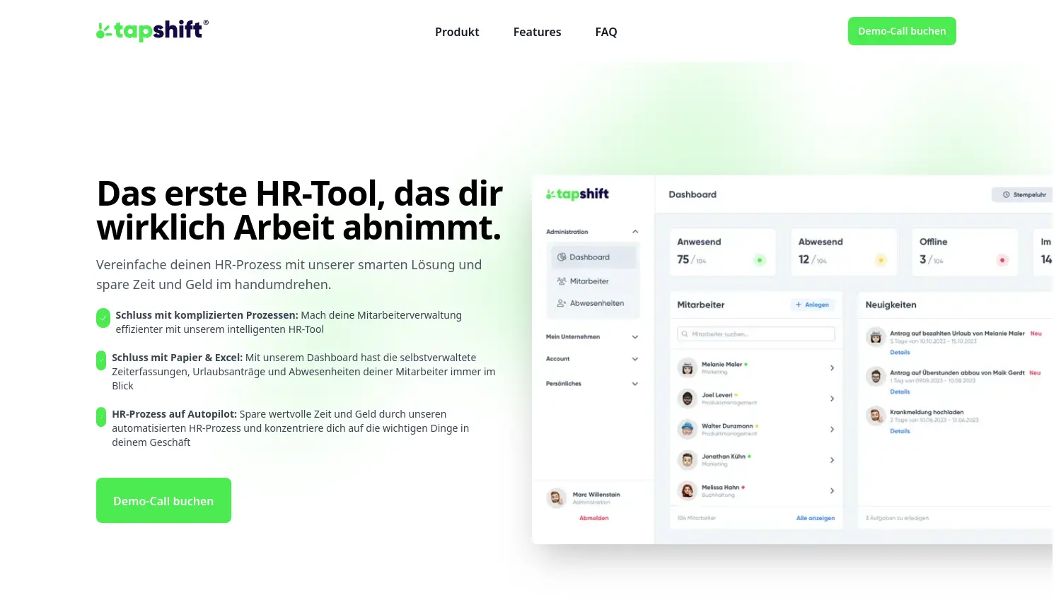 Website der Firma Tapshift UG (haftungsbeschränkt)