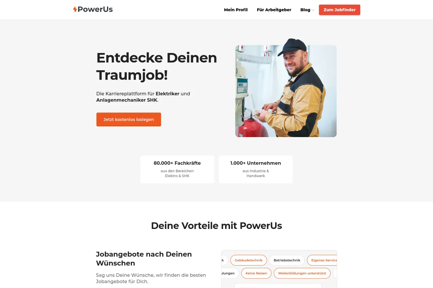 Website der Firma PowerUs GmbH