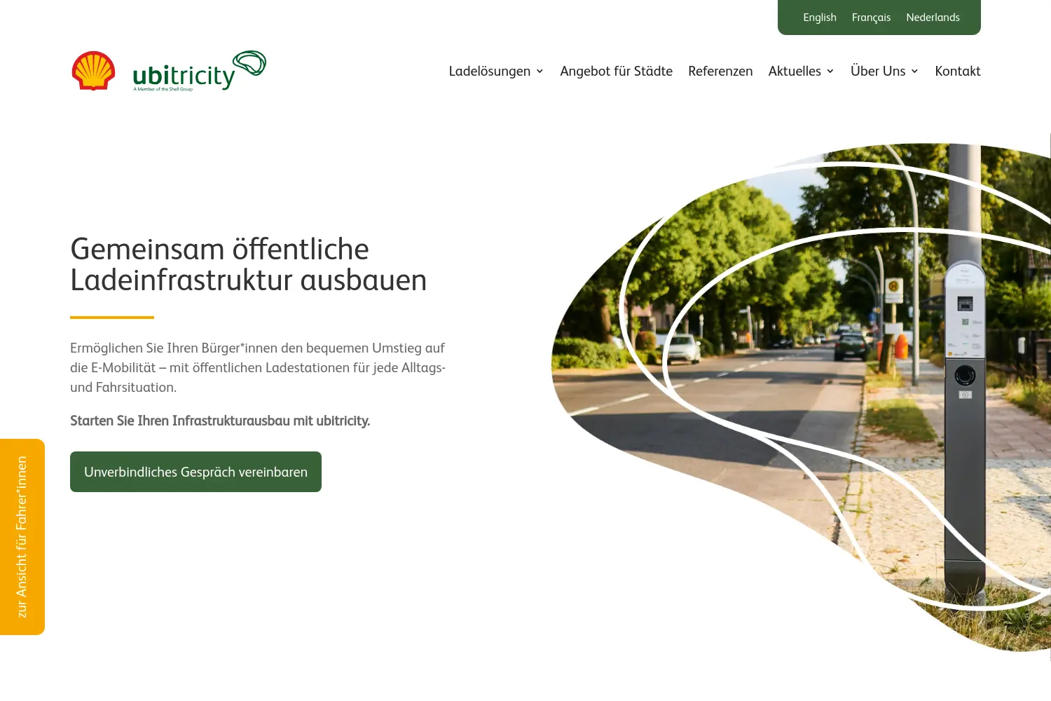 Website der Firma ubitricity Gesellschaft für verteilte Energiesysteme mbH