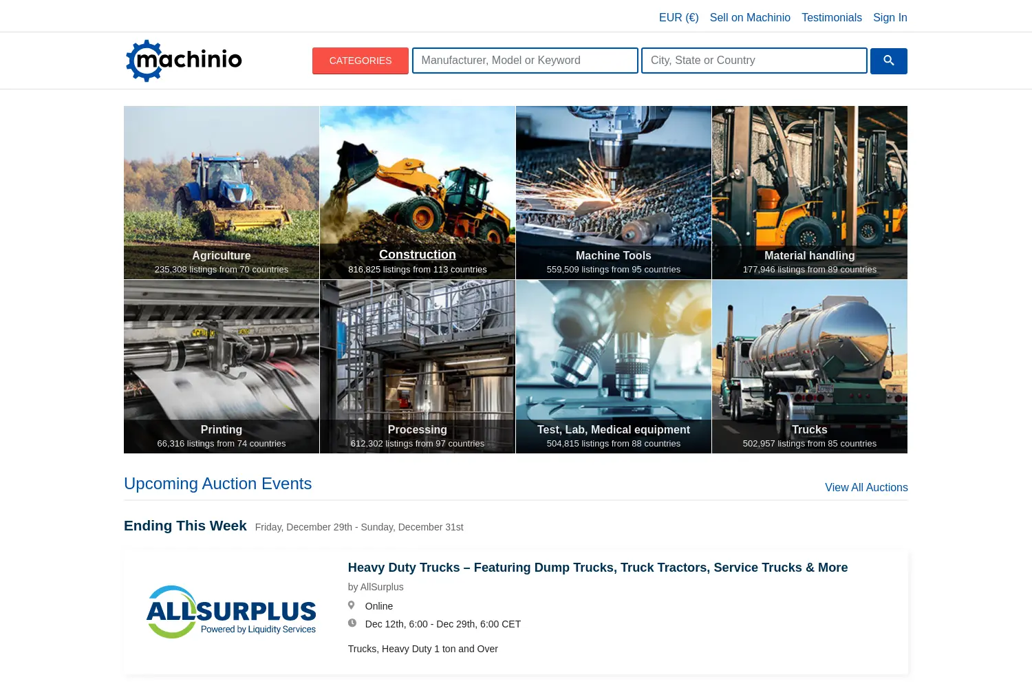 Website der Firma Machinio.com