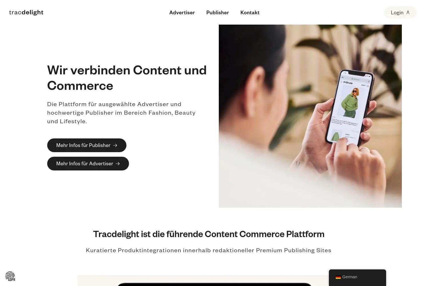 Website der Firma tracdelight GmbH