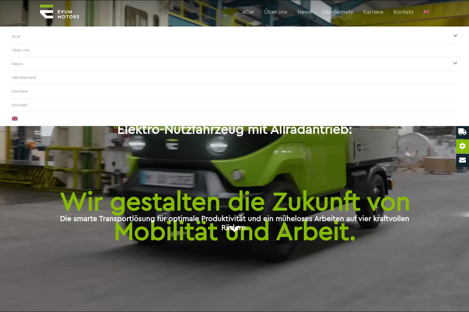 Website der Firma Evum Motors GmbH