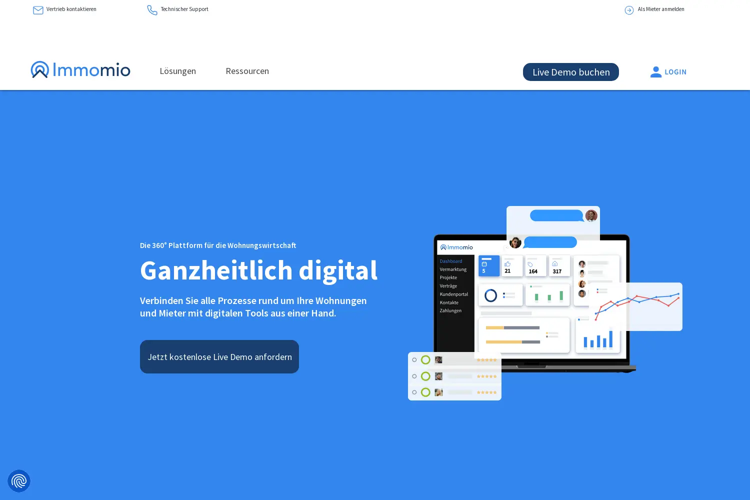 Website der Firma Immomio GmbH