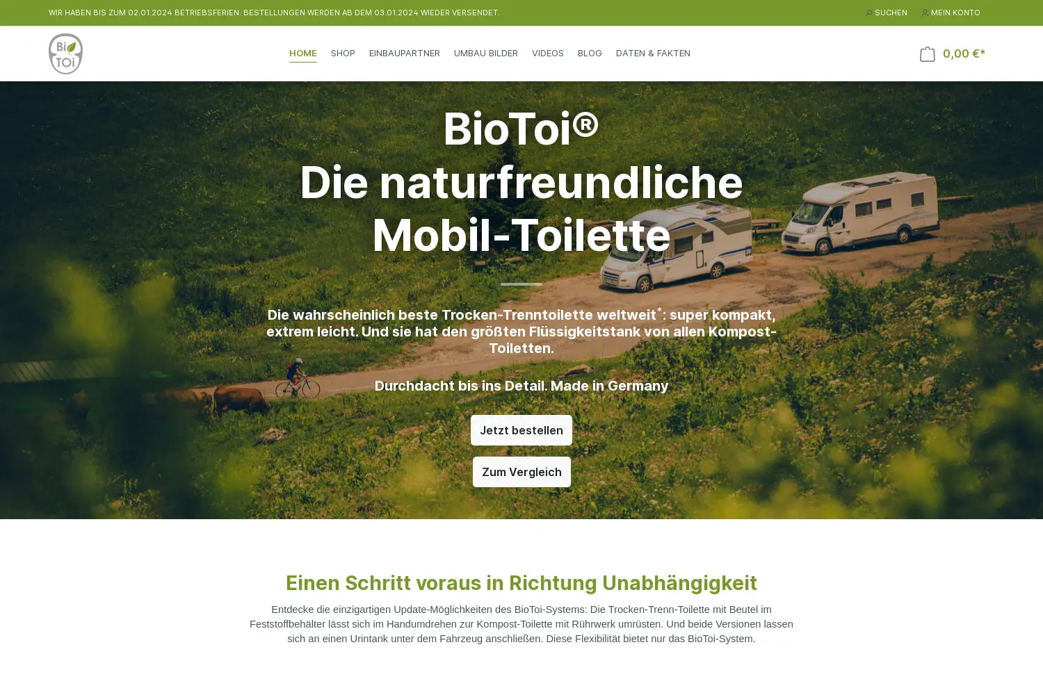 Website der Firma BioToi GmbH