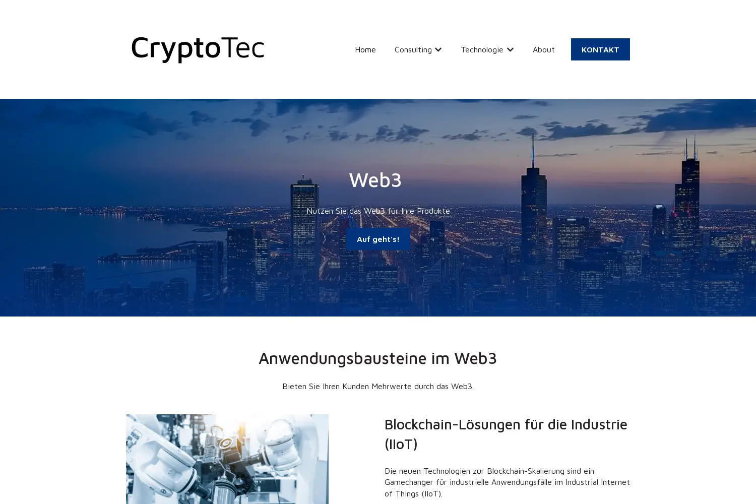 Website der Firma CryptoTec Industrial GmbH