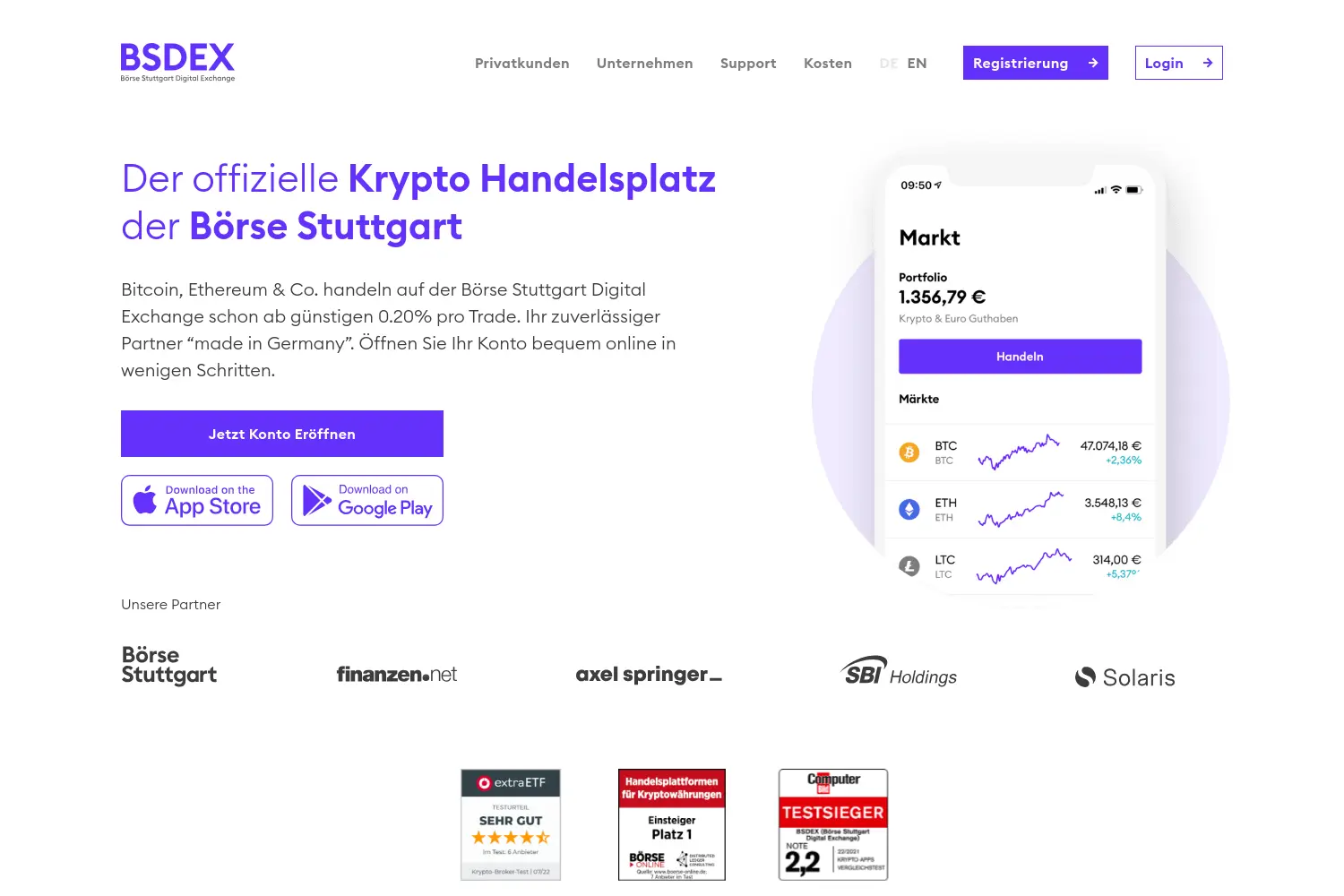 Website der Firma Boerse Stuttgart Digital Exchange GmbH