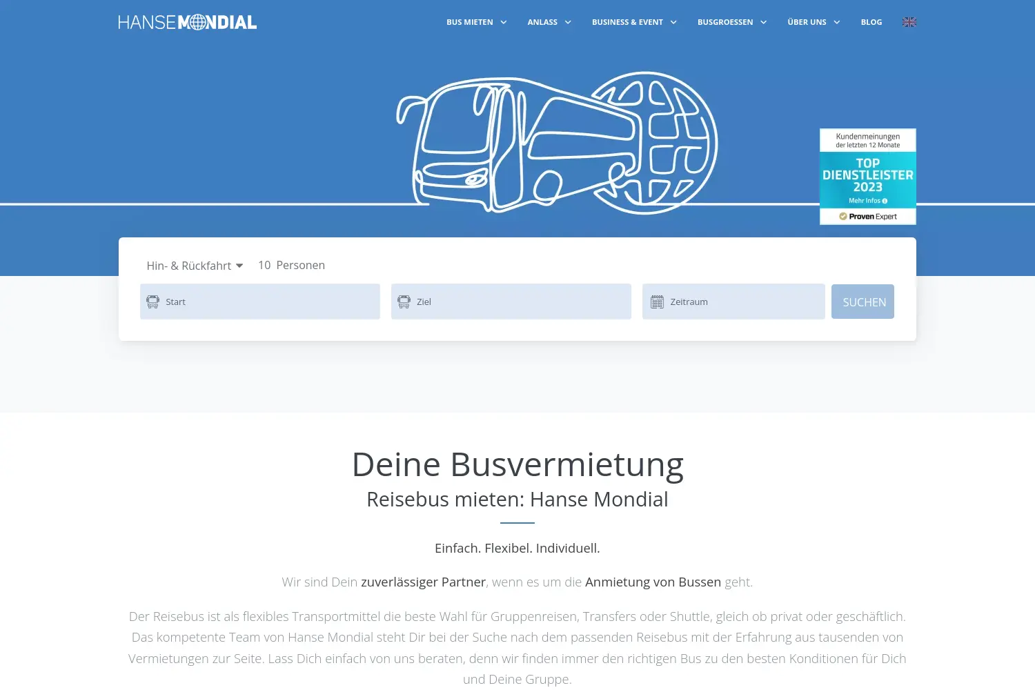 Website der Firma Hanse Mondial GmbH