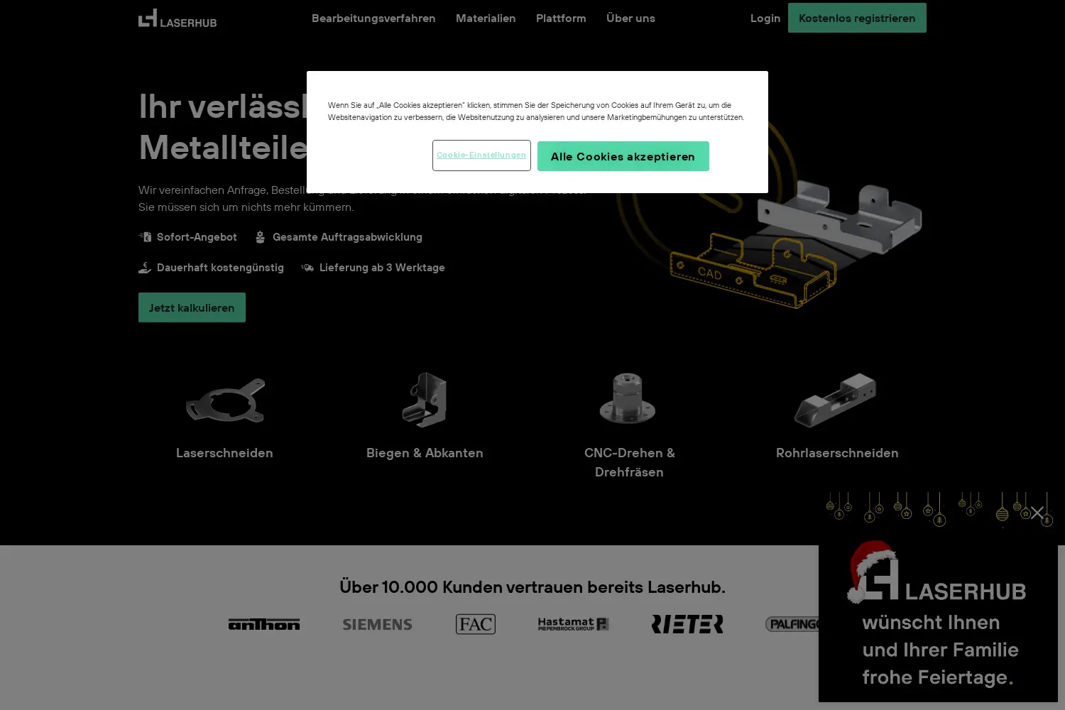 Website der Firma Laserhub GmbH