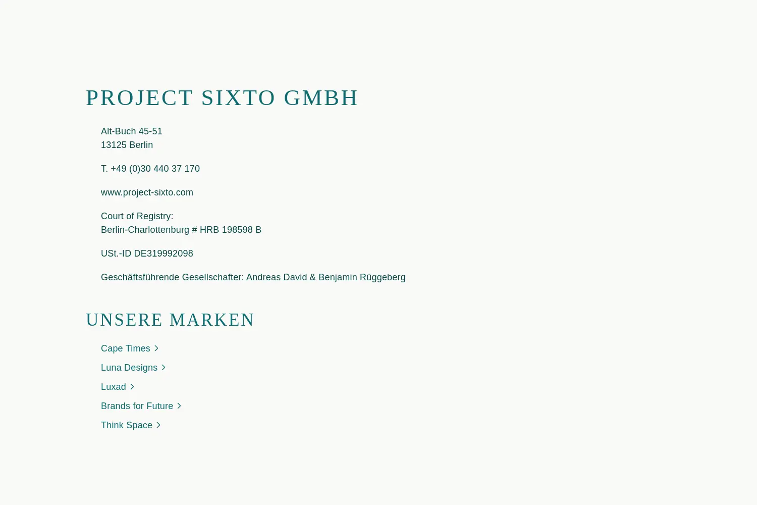 Website der Firma Project Sixto GmbH