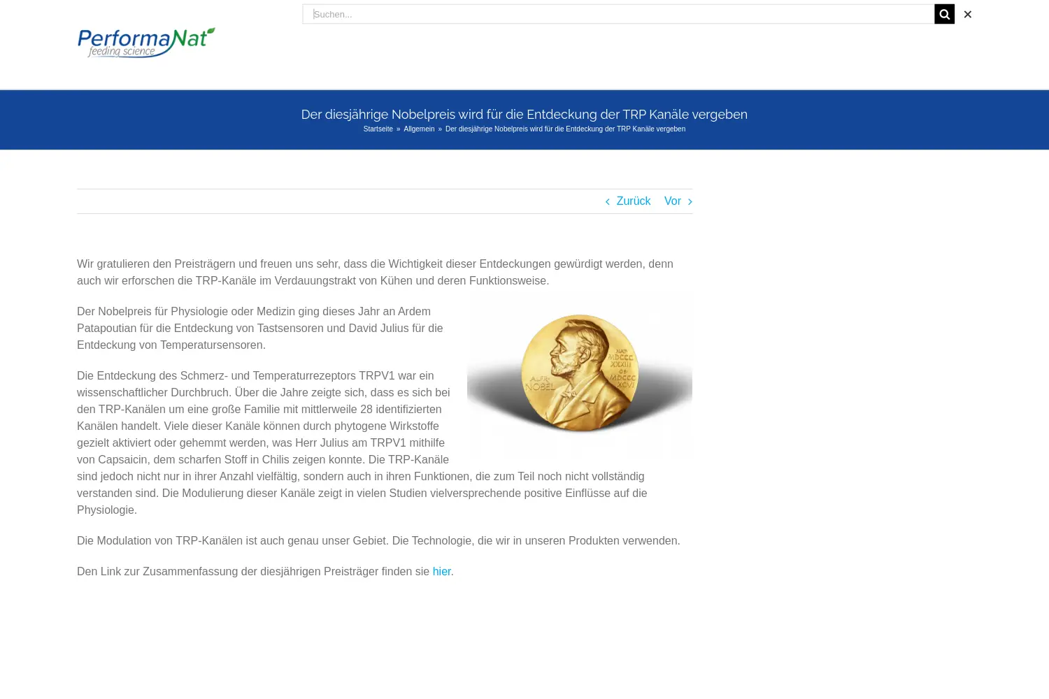 Website der Firma PerformaNat GmbH