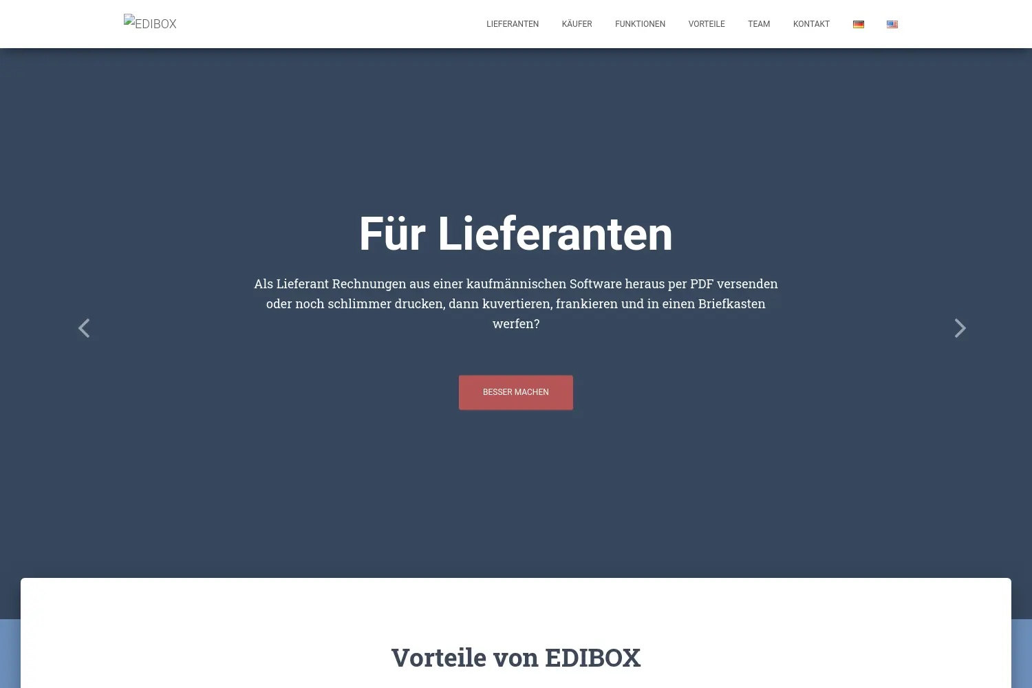 Website der Firma edibox Beteiligungs GmbH