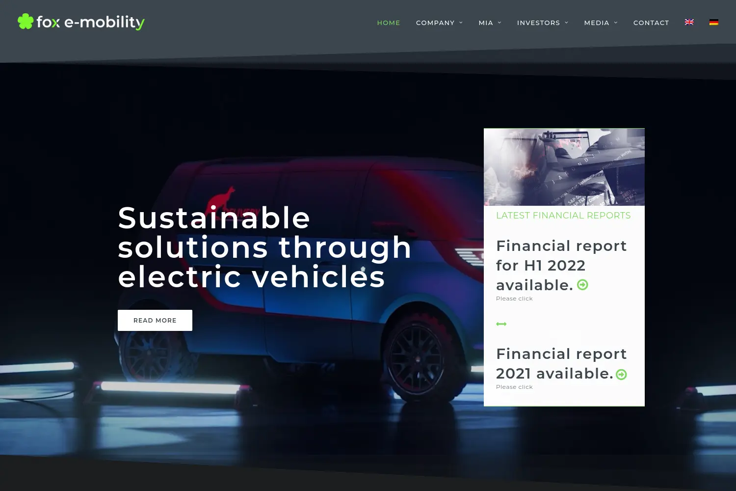 Website der Firma fox e-mobility AG
