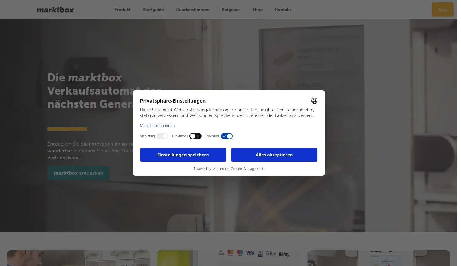 Website der Firma marktbox GmbH