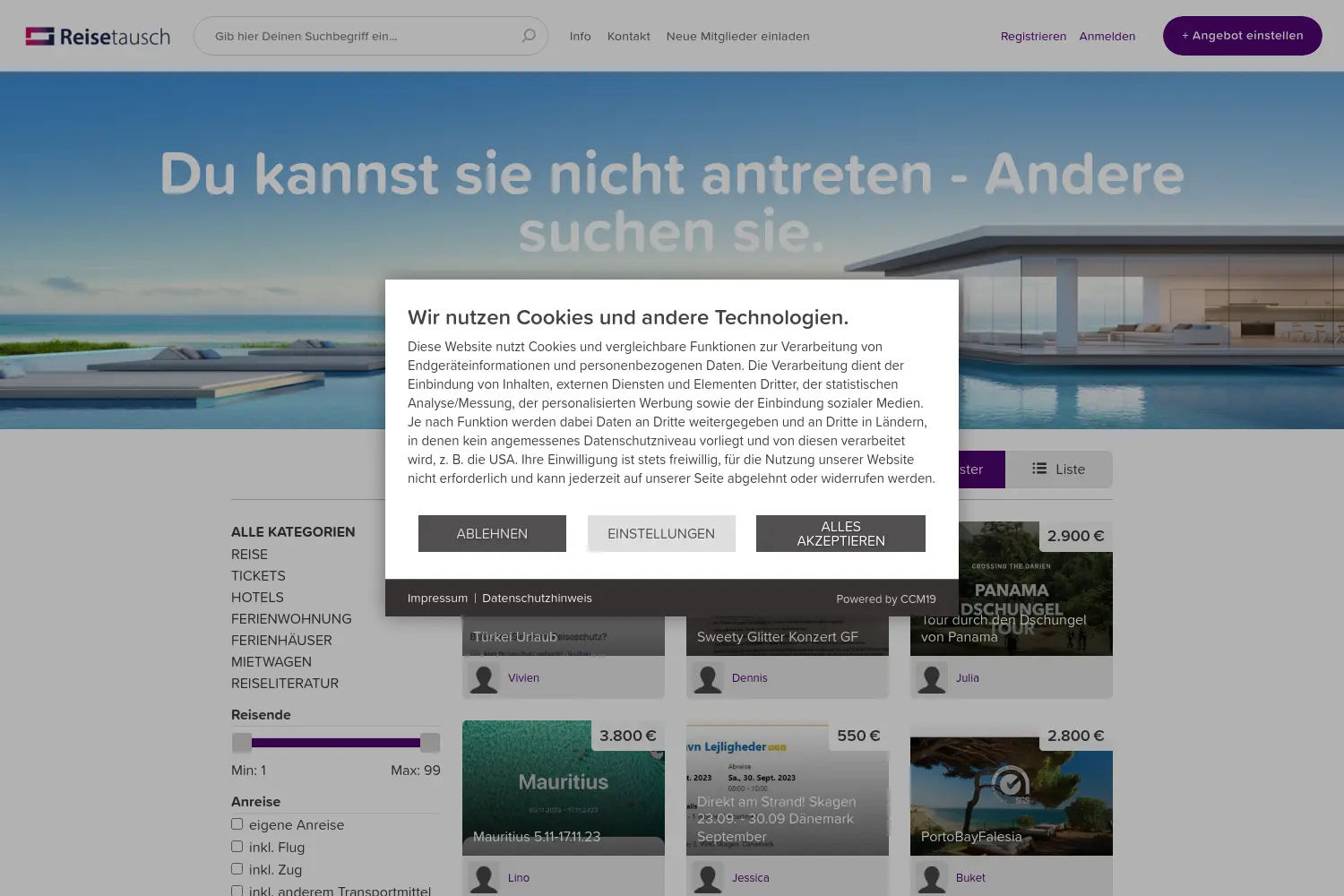 Website der Firma Reisetausch.com