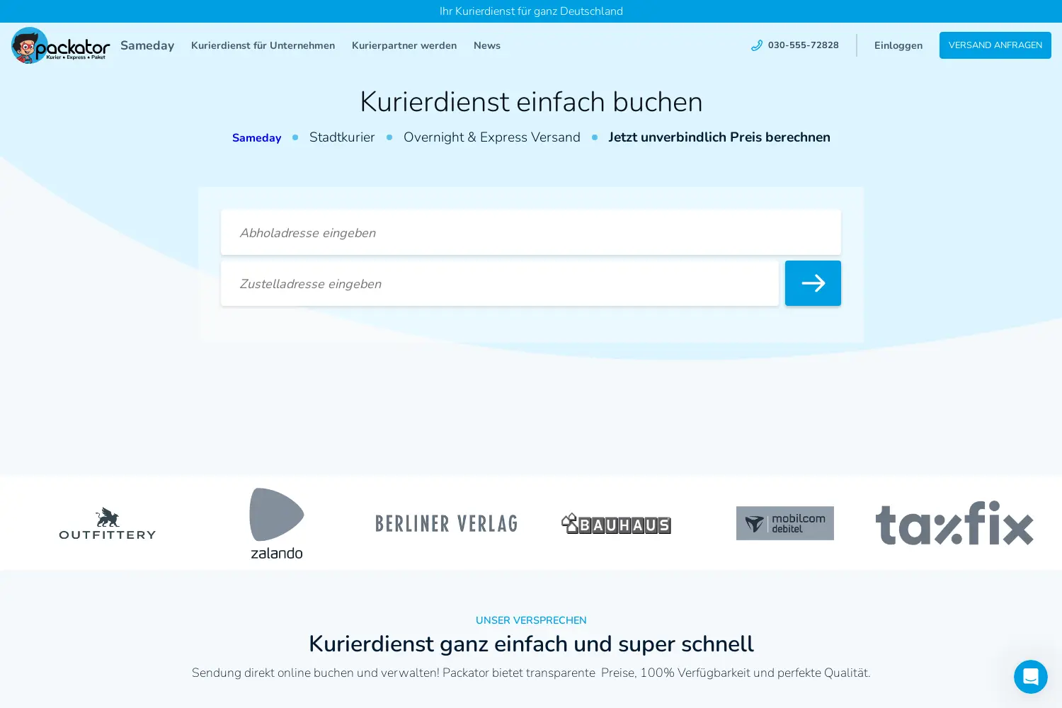 Website der Firma Packator GmbH