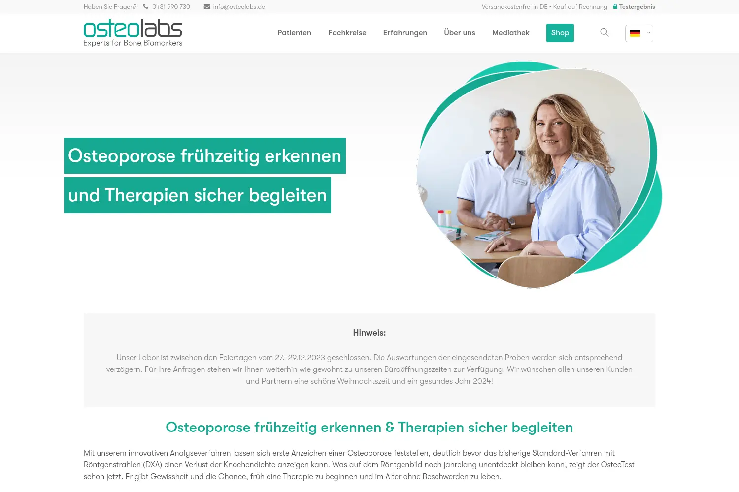 Website der Firma osteolabs GmbH