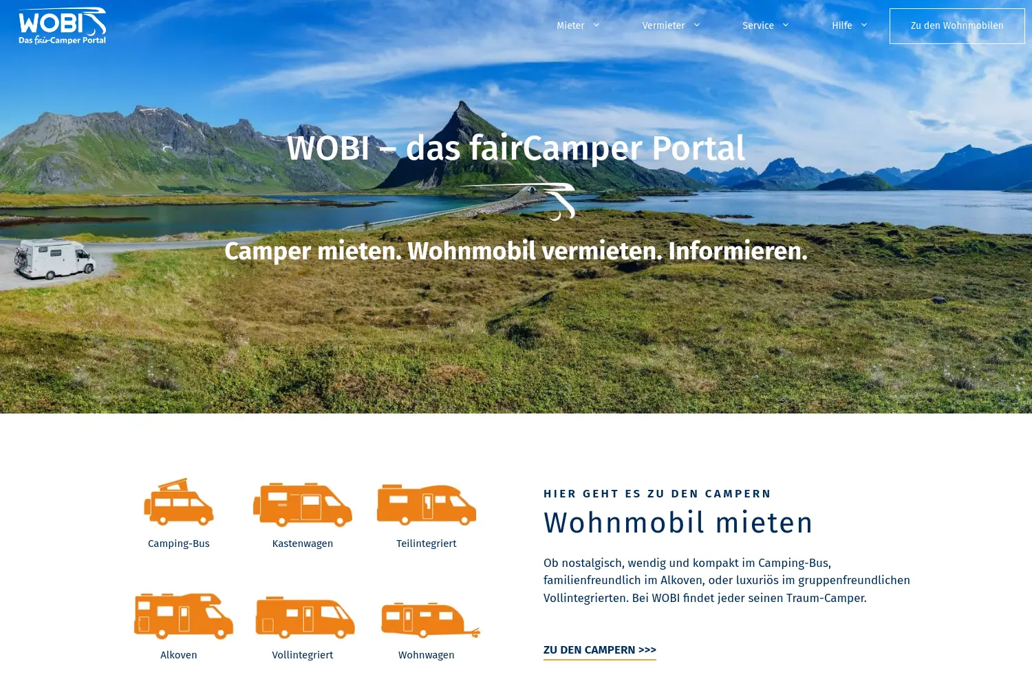 Website der Firma Fair Camper GmbH
