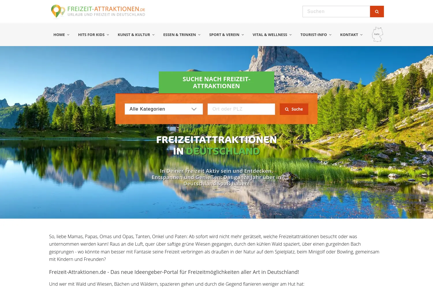 Website der Firma Freizeitattraktionen.de