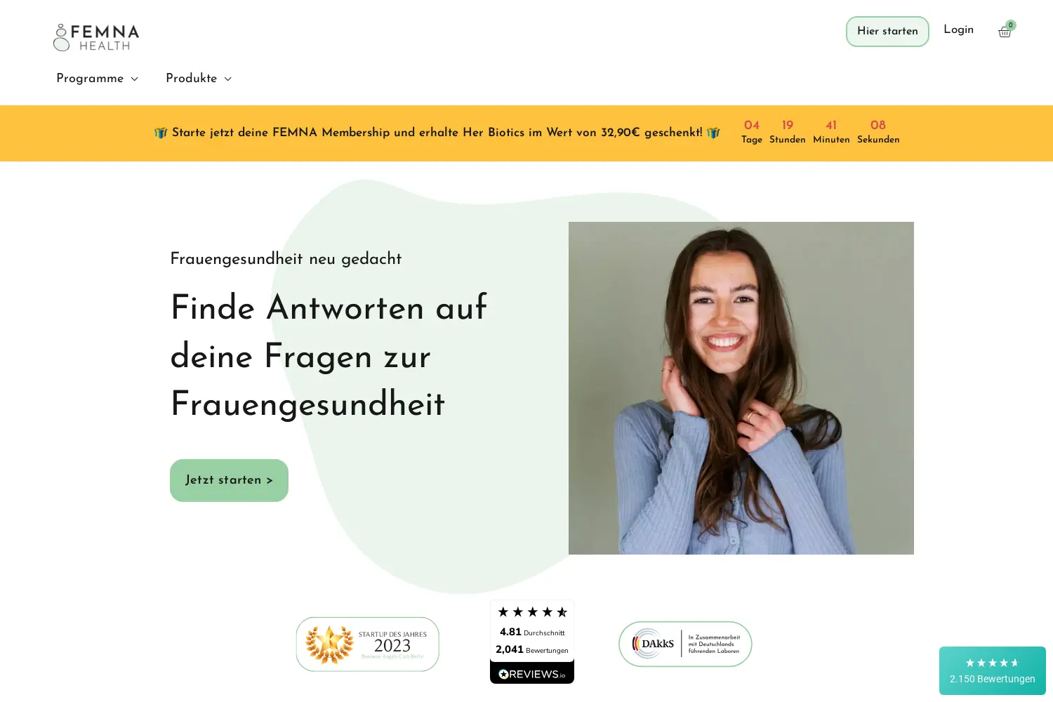 Website der Firma Femna Health M.E. GmbH