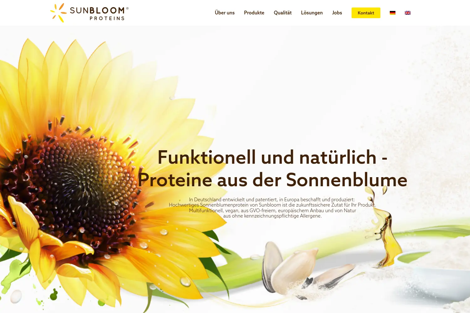 Website der Firma Sunbloom Proteins GmbH