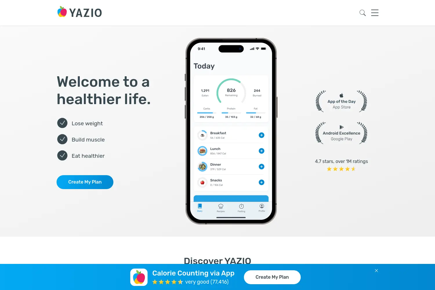 Website der Firma YAZIO GmbH