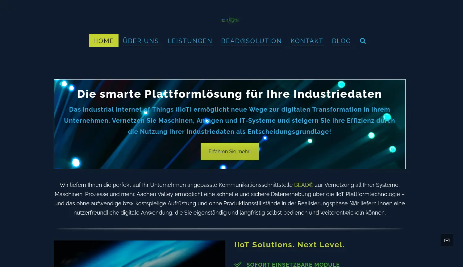 Website der Firma Aachen Valley GmbH