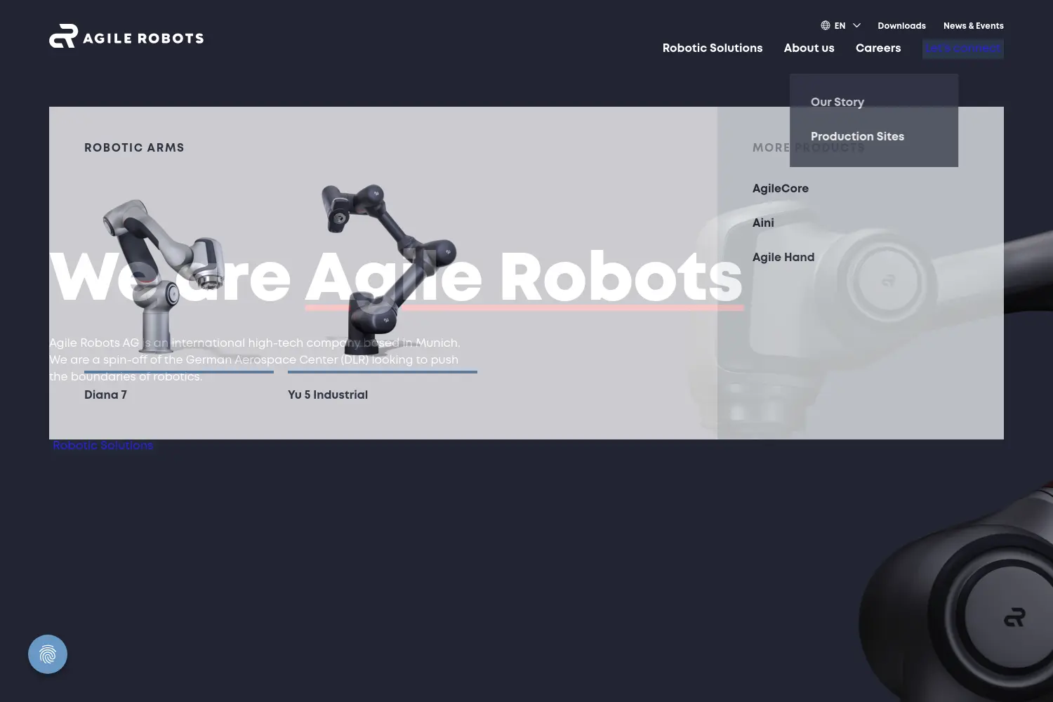 Website der Firma Agile Robots AG