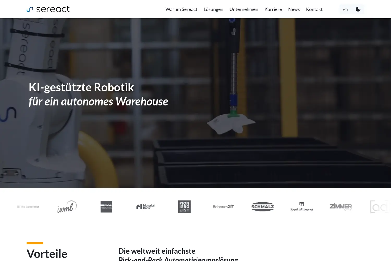 Website der Firma sereact GmbH