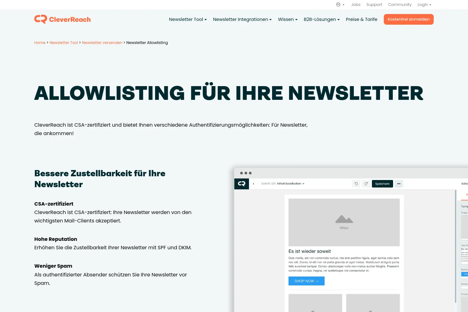 Website der Firma CleverReach GmbH & Co KG