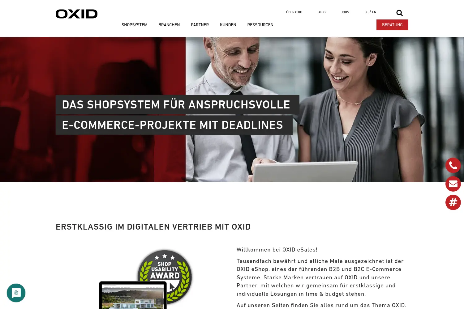 Website der Firma Oxid eSales AG