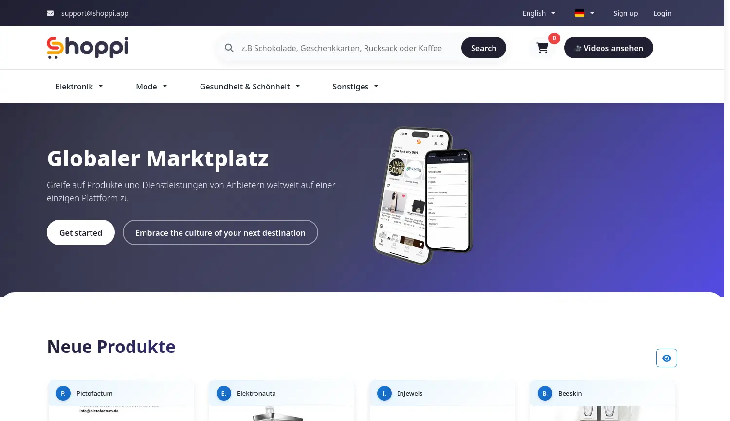 Website der Firma Shoppi UG