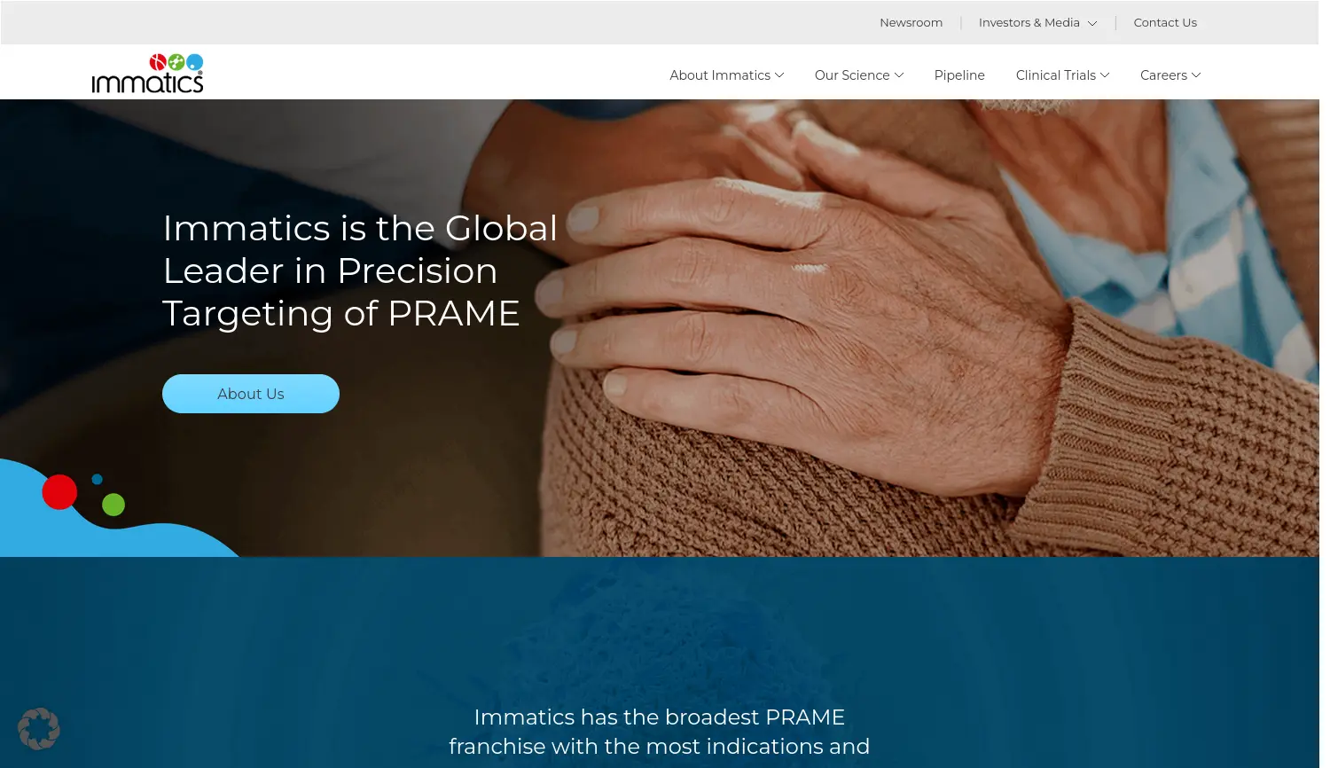 Website der Firma Immatics Biotechnologies GmbH
